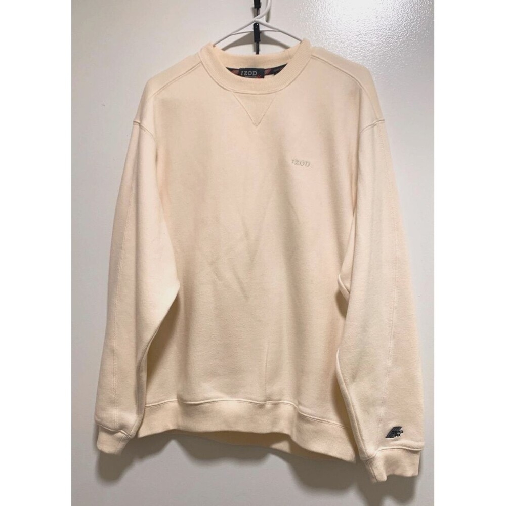 IZOD PerformX Men’s Medium Cream Crewneck Sweatshirt Fleece Pullover Vintage